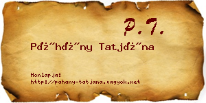 Páhány Tatjána névjegykártya